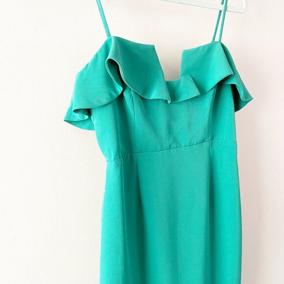 Bardot Green Square Ruffle Neckline Adjustable Strap Knee Length Dress 8 or M - Picture 2 of 12